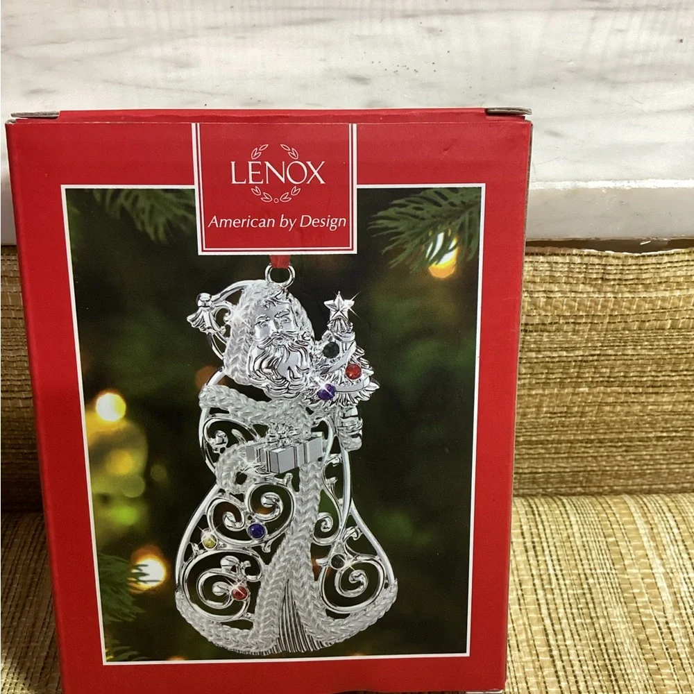 Lenox Silver Santa Ornament - with Rhinestones on Tree and coat